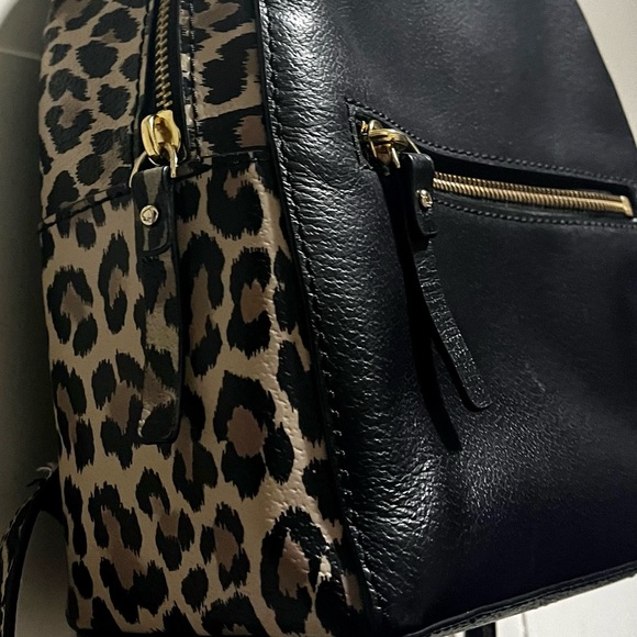 NWOT Kate Spade ♠️ black and animal print 109% cow leather small backpack - Picture 9 of 15